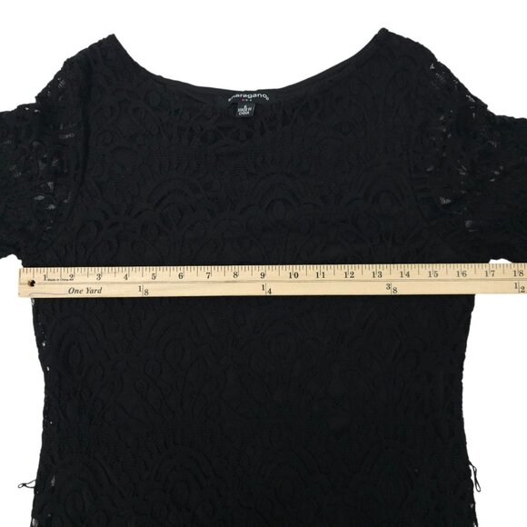 Sharagano Classic Floral Lace Sheath Dress 6 Long Sleeve Scalloped Trim Cocktail - Picture 5 of 16